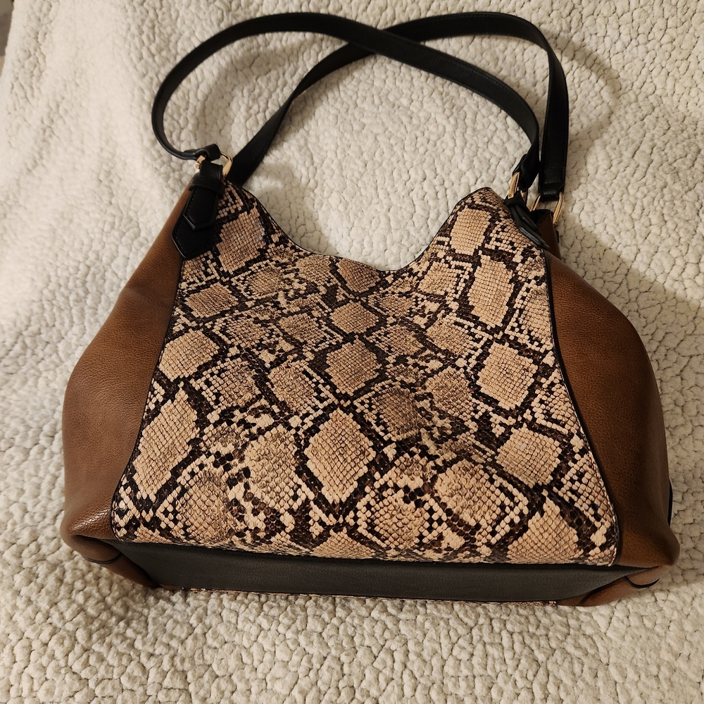 Brown and Tan Snake Print Women's Bag